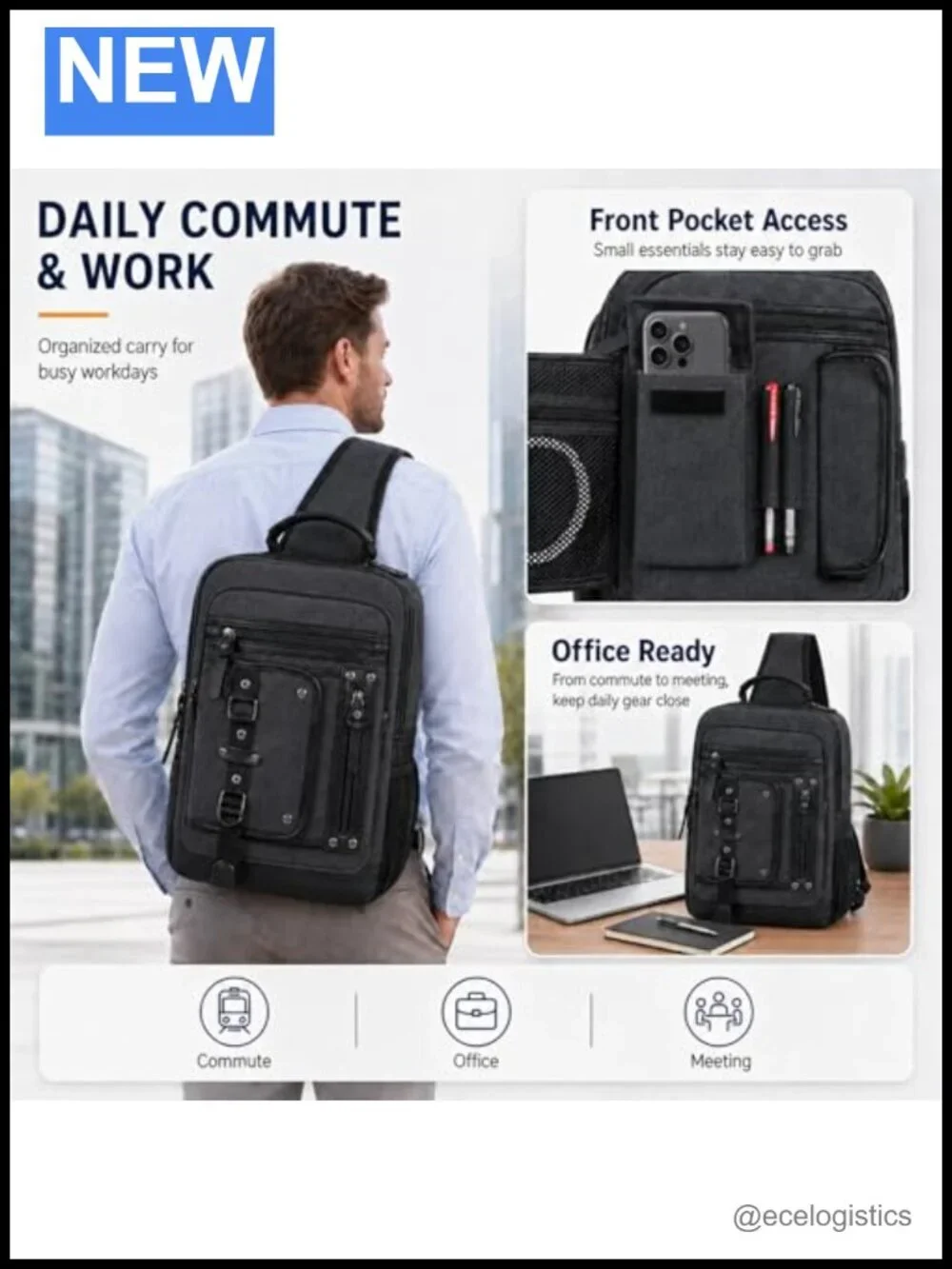 Canvas Sling Messenger Bag for Men Laptop 15.6